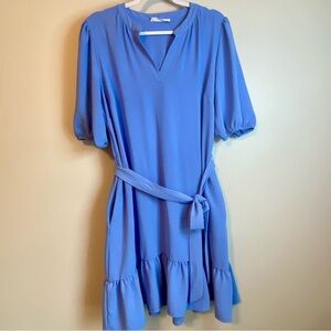 Lucky Brand Blue Midi Dress with Belt -Size XL